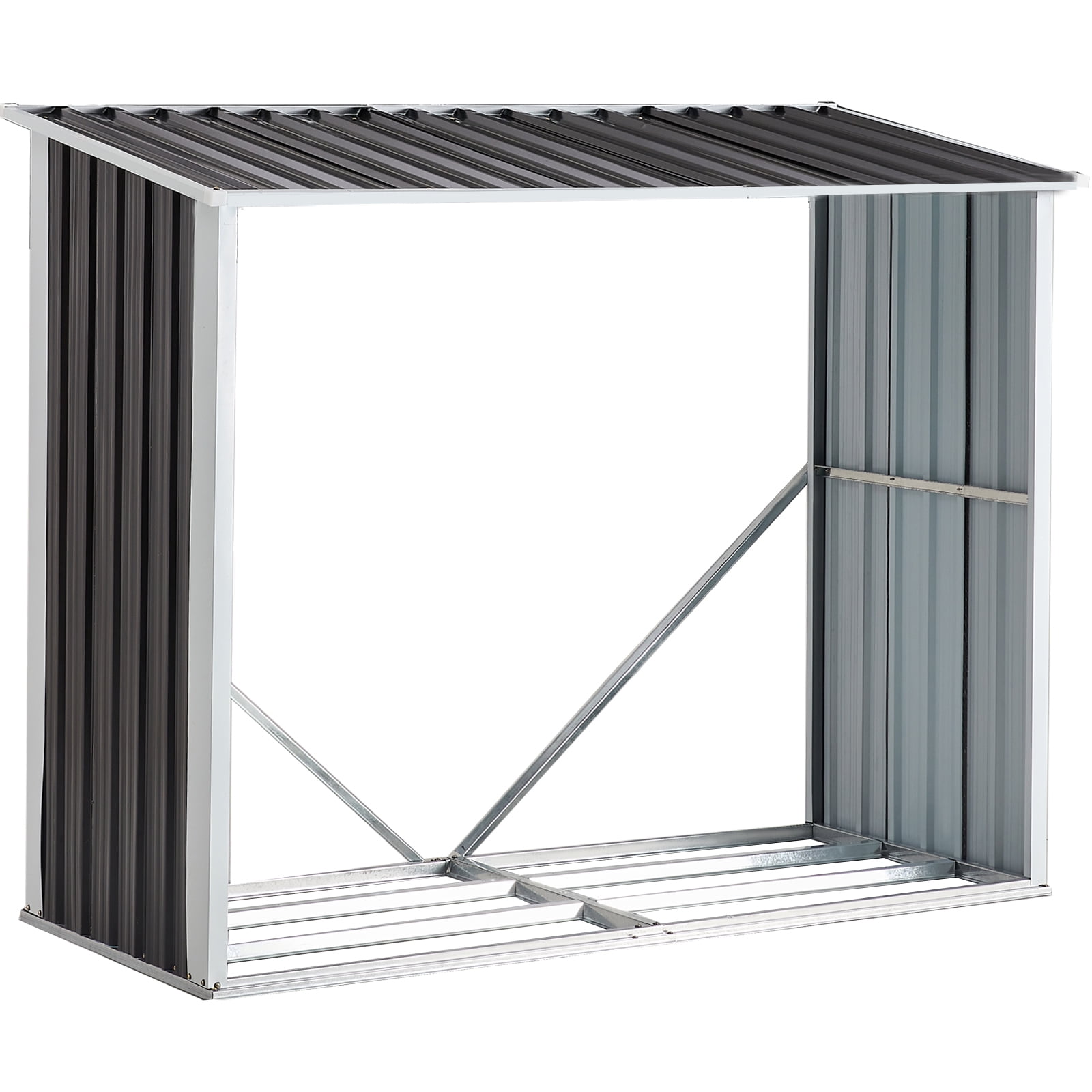 70.9" Dark Gray Galvanized Steel Outdoor Firewood Storage Shed with Roof