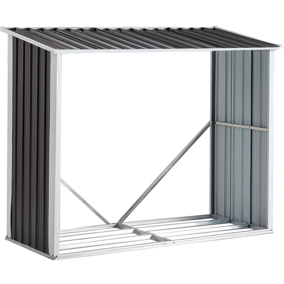 Log Storage Shed with Roof, Firewood Rack for Backyard Garden Patio Porch, Anthracite Galvanized Steel, 70.9 Inch