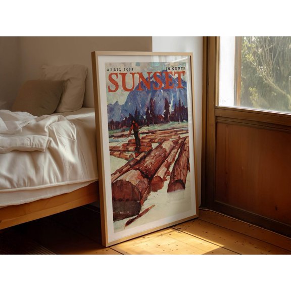 Log Timber Print Retro Outdoors Art Cabin Tree Poster Nature Art, Unframed Paper Poster 24x36in