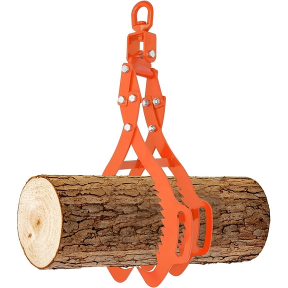 Log Tongs 28 inch 4 Claw, Swivel Steel Log Lifting Tongs Timber Claw Hook, Heavy Duty Log Skidding Tongs 3000 Pounds Lifting Capacity for Trucks, ATVs, Tractors, Forklifts (Orange)