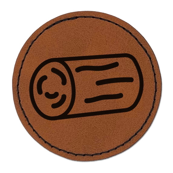 Log Tree Doodle 2.5" Faux Leather Round Engraved Iron-On Patch - Brown
