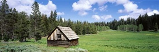 Log cabin in a field Klamath National Forest California USA Canvas Art - Panoramic Images (36 x 12)
