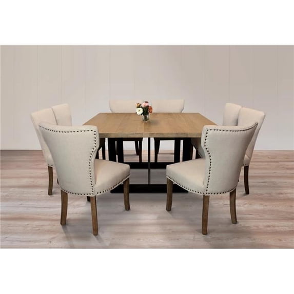 Logan 9-Piece Set with 8 Jill Solid Wood Side Chairs in Ivory and Antique Brown