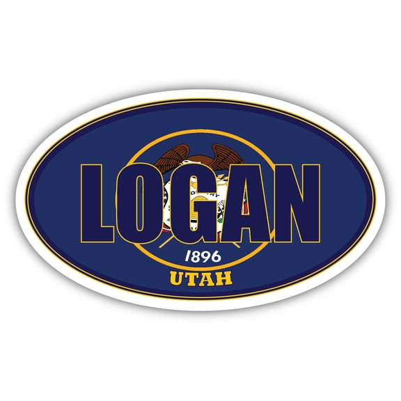Logan City Utah State Flag | UT Flag Cache County Oval State Colors Bumper Sticker Car Decal 3x5 inches
