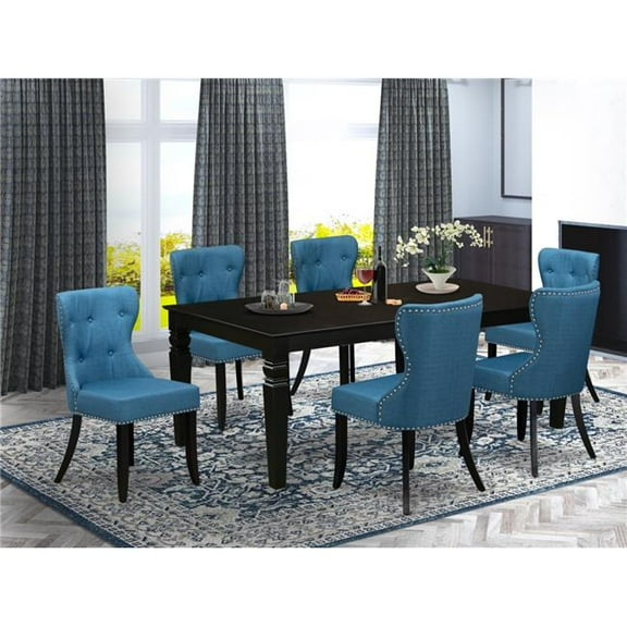 Logan Wooden Dining Table Set - Black & Mineral Blue, Set of 6