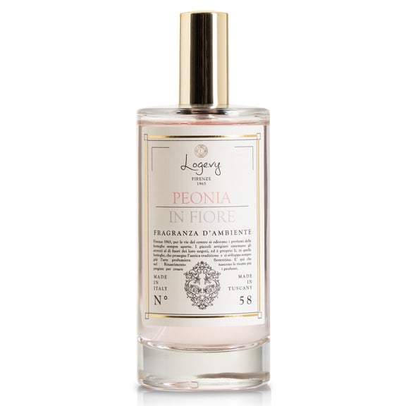Logevy Firenze 1965 Peonia in Fiore - Peony in Bloom Luxury Home Fragrance Spray from Master Perfumer in Italy with Sweet Floral Notes to Captivate The Senses & Enliven Any Room - 100ml