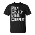 thumbnail image 1 of Logger Eat Sleep Repeat Graphic Tee – Unisex Adult Cotton T-Shirt with Lumberjack Design – Comfortable Casual Top for Outdoor Workers or Gift Idea, Size XL, Color Black, 1 of 3
