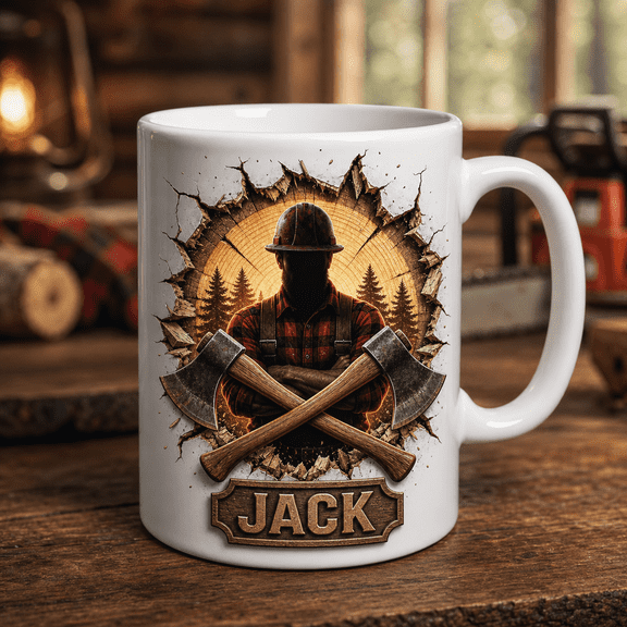 Logger Mug Personalized Custom Name Cup, Axe Design Lumberjack Gift for Dad or Husband