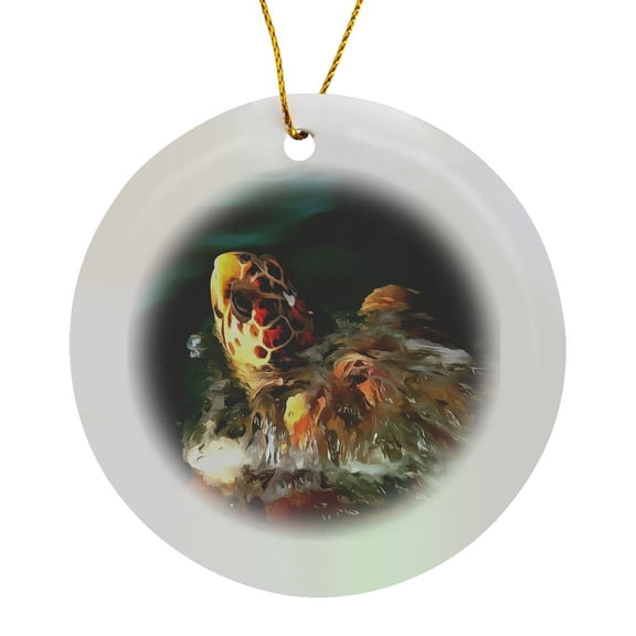 3drose, Loggerhead Sea Turtle Artistic Portrait, Circle Porcelain Ornament