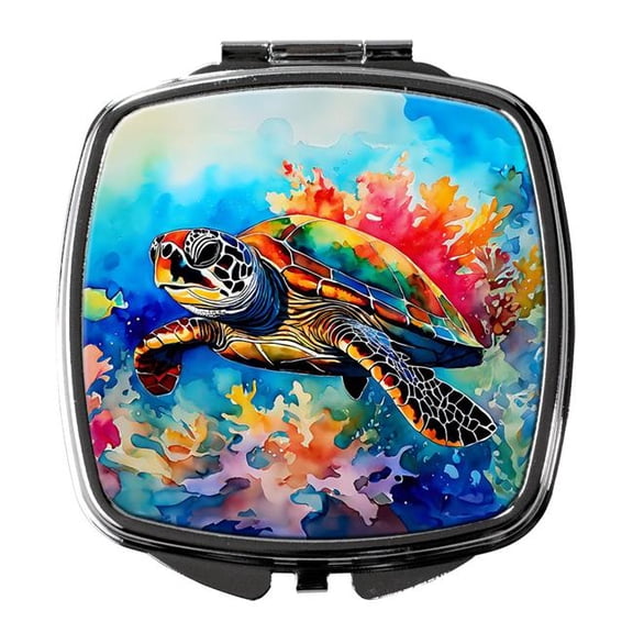 Loggerhead Sea Turtle Compact Mirror - Silvertone - 3 x 2.75 in. - Durable Design