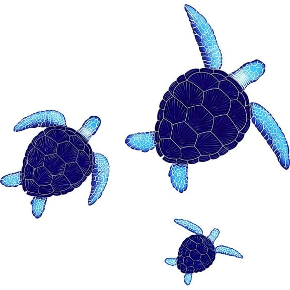 Loggerhead Turtle Group Ceramic Swimming Pool Mosaic 8", 15" and 20" Without Shadow, Blue