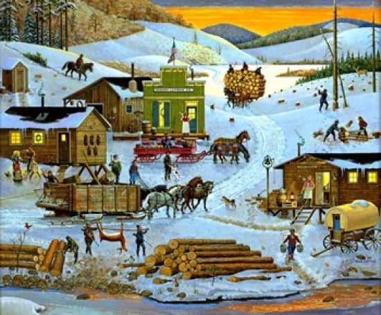 Logging Camp Canvas Art - Bob Pettes (20 x 17)