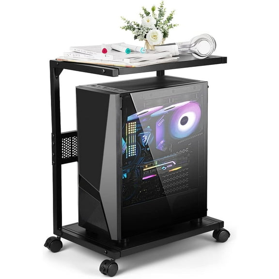 Loghot PC Stand Computer Tower Stand 2-Tier Metal CPU Stand with Locking Caster Wheels Suitable for Most PC