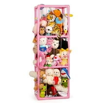 Loghot Stuffed Animal Storage Holder, Toy Organizer, PVC Plush Storage Organizer Shelf for Kids Play Room Bedroom, Pink