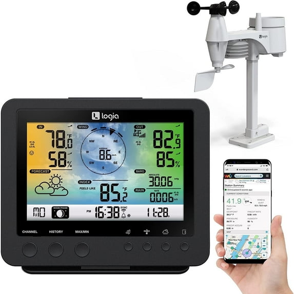 Logia 5-in-1 Wi-Fi Weather Station with Wireless LED Color Console, Indoor/Outdoor Monitoring
