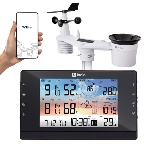 Logia 5-in-1 Wifi Weather Station with LED Display and Solar, 5-Function Indoor/Outdoor