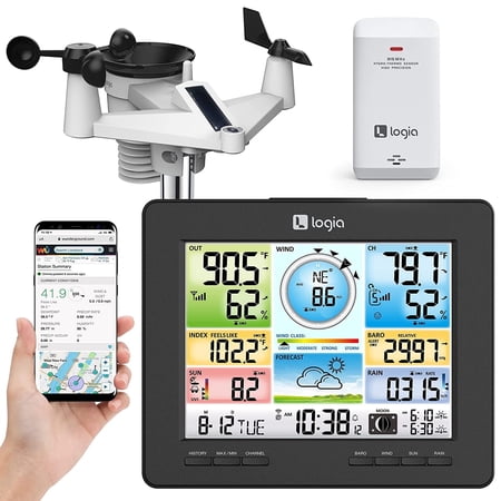 Logia 7-in-1 Wi-Fi Weather Station with Solar, Wireless Color Console, Forecast Data, Alarm, Alerts