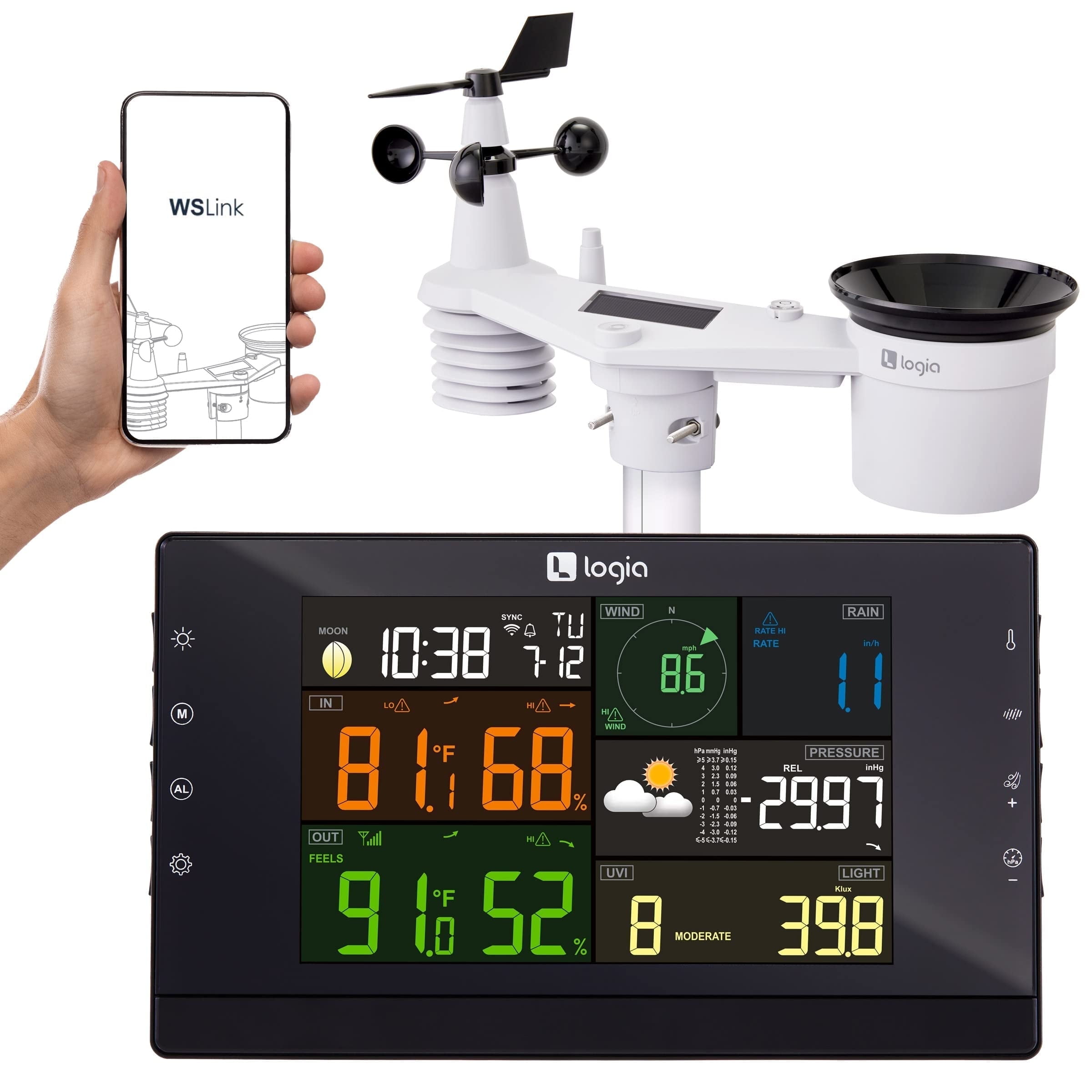 Logia Wi-Fi Weather Station with LED Display, Solar Power, Wireless ...