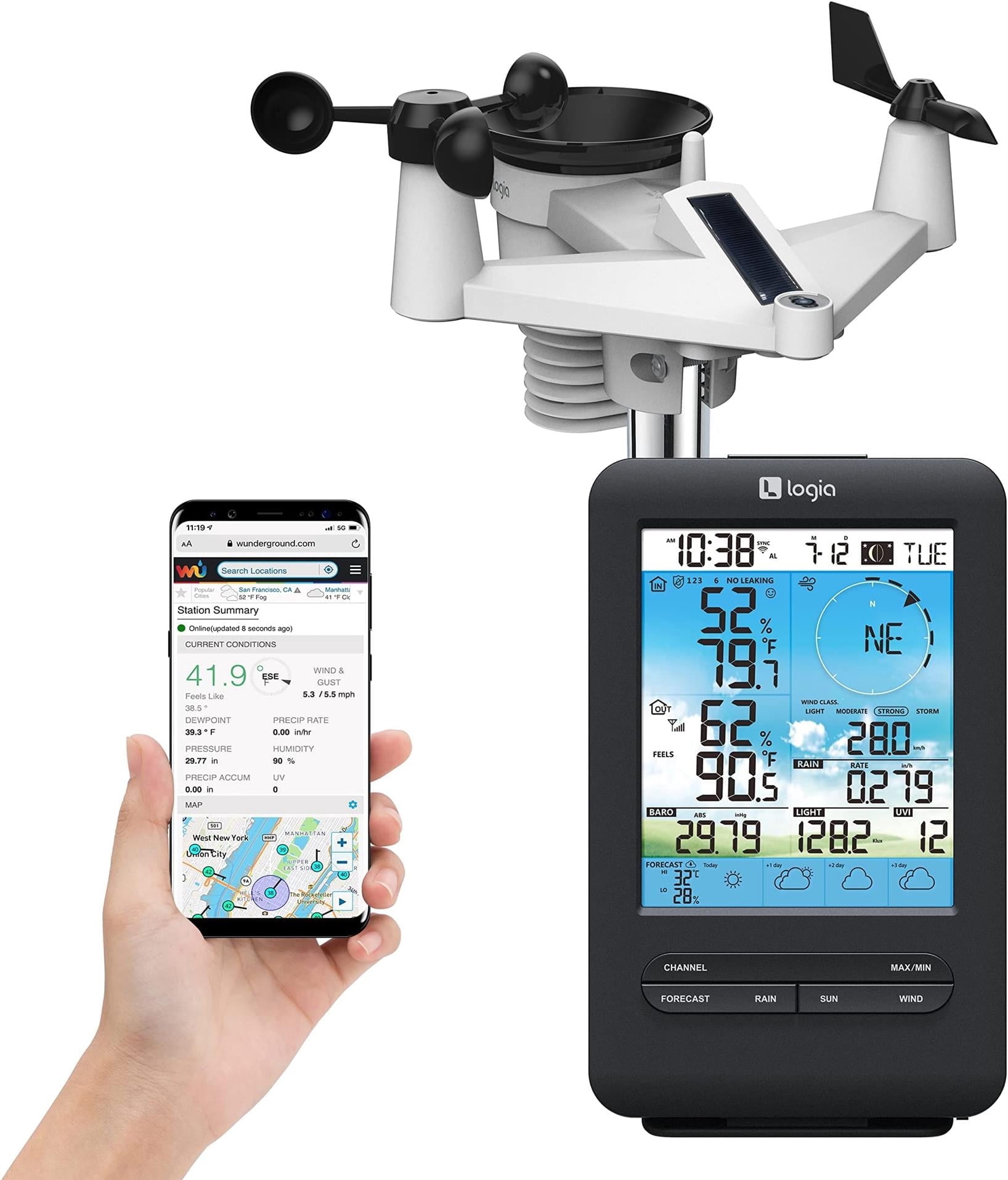 Logia ProWeatherLive Wireless Weather Station with 4-Day Forecast & Solar Power