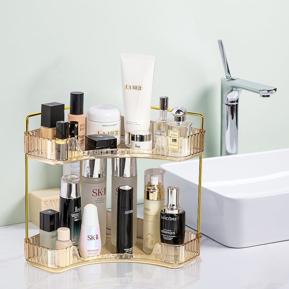 Logianis 2-Tier Bathroom Corner Organizer Countertop Organizer Countertop Storage Vanity Trays Gold