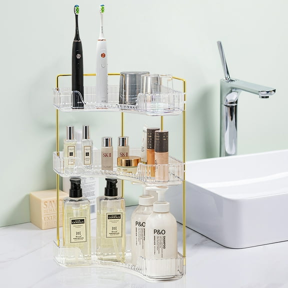 Logianis 3-Tier Bathroom Corner Organizer Countertop Organizer Countertop Storage Vanity Trays Clear