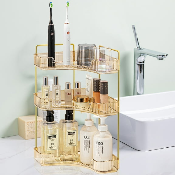 Logianis 3-Tier Bathroom Corner Organizer Countertop Organizer Countertop Storage Vanity Trays Gold