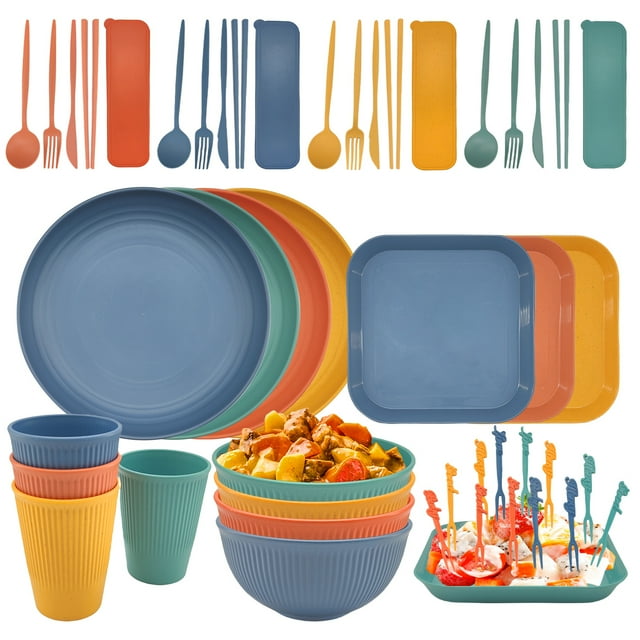 Logianis Wheat Straw Dinnerware Sets Unbreakable Reusable Microwave