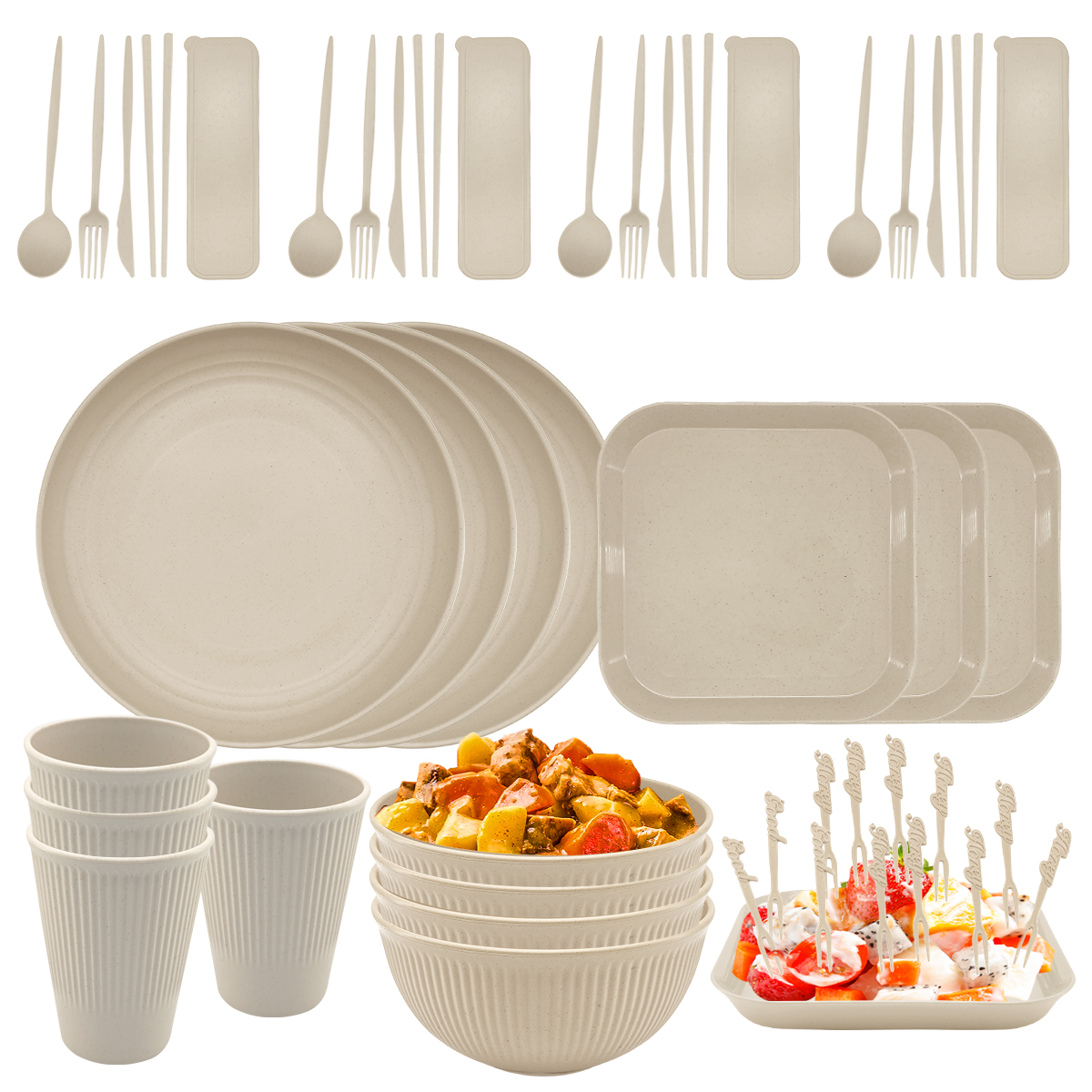 Straw Tableware Logianis Wheat Straw Dinnerware Sets, Unbreakable Reusable Microwave ...