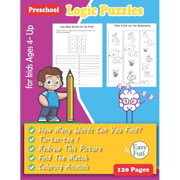 Logic Puzzles for Kids: Preschool Workbook - Ages 4 and Up, pre-handwriting practice activity book for toddler, sequencing workbook