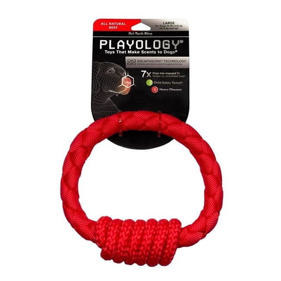 Logical Brands Playology Natural Beef Scent Dri-Tech Ring Dog Toy, Red - Large