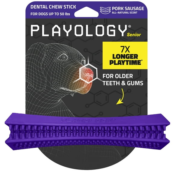 Playology Dog Toys | Dental Chew Stick For Senior Dogs, Pork Scented Toy - Medium