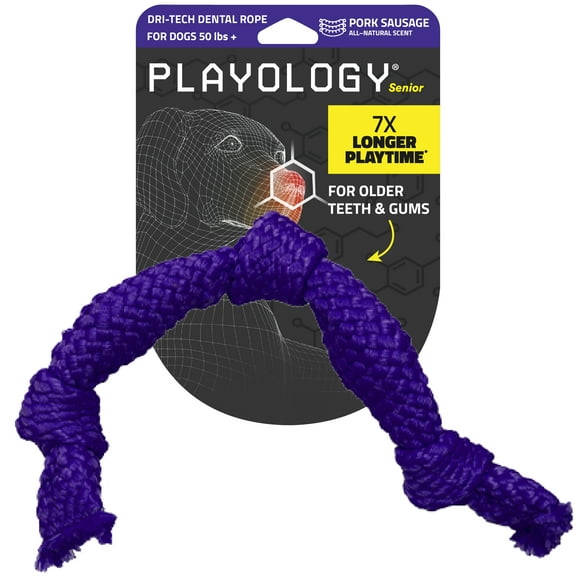 Playology Dog Toys | Dental Chew Rope For Senior Dogs, Pork Scented Toy - Jumbo