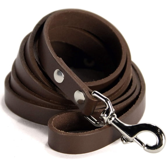 Logical Leather Dog Leash - 6 Foot Heavy Duty Full Grain Leather Lead; Best for Training - Brown