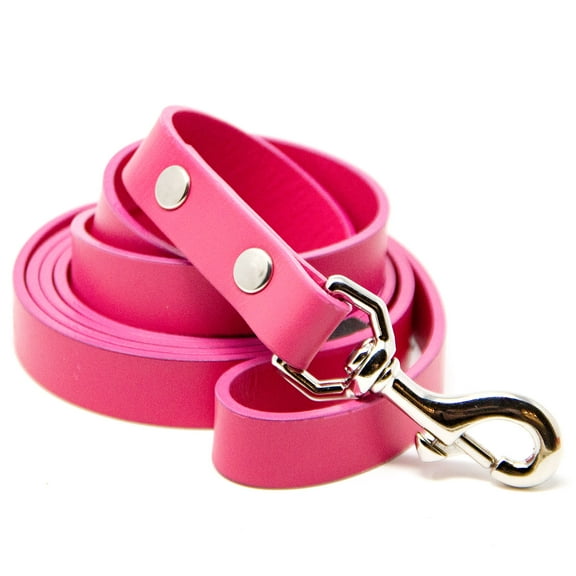 Logical Leather Dog Leash - 6 Foot Heavy Duty Full Grain Leather Lead; Best for Training - Pink