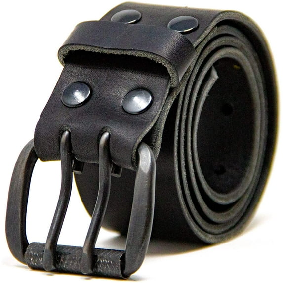 Logical Leather Men's Work Belt - Heavy Duty Genuine Full Grain Leather Double Prong Belts - Black 44
