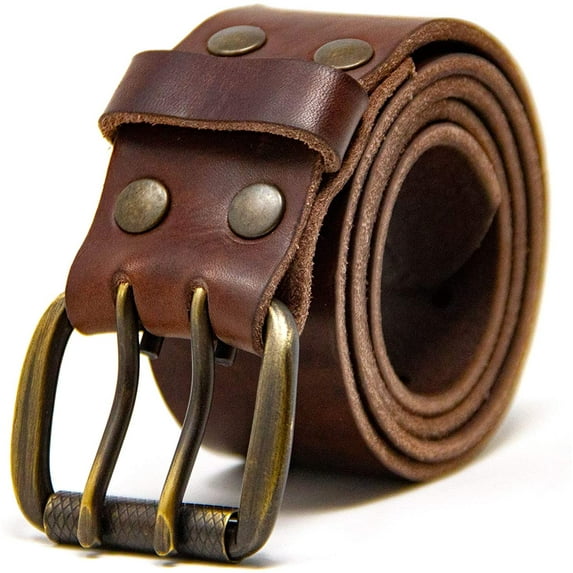 Logical Leather Men's Work Belt - Heavy Duty Genuine Full Grain Leather Double Prong Belts - Brown 42