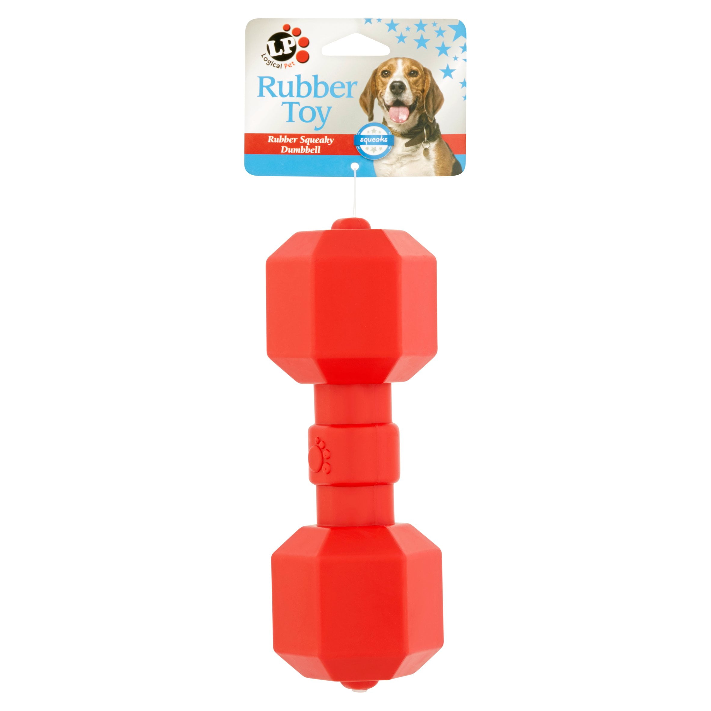 Squeaky dumbbell top dog toy