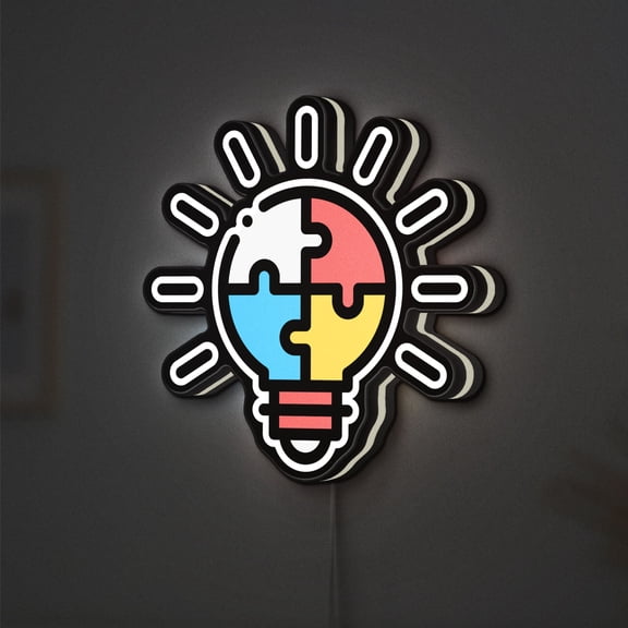 Logical Thinking 3D Novelty Light Box, Creative Brain Wall Art for Learning and Kids Rooms (Width 24 inch, 60cm)