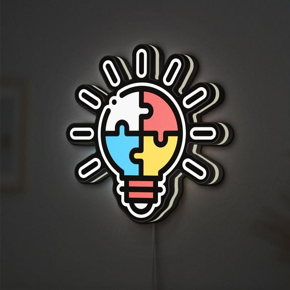 Logical Thinking 3D Novelty Light Box, Creative Brain Wall Art for Learning and Kids Rooms (Width 8 inch, 20cm)