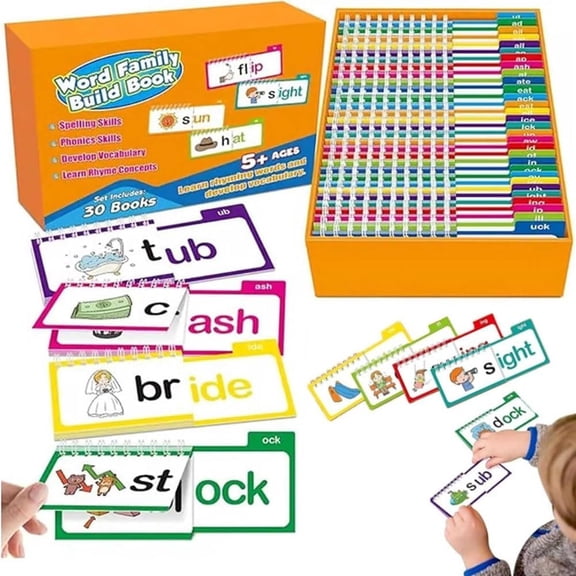Logicalne 30 Read and Rhyme Flip Books, Word Family Flip Books Rhyming Card, Sight Words Rhyming Game, Educational Reading Book, Word ABC Vocabulary Families Flash Cards, Classroom Fun Learning(1PC)