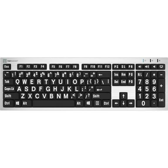 Logickeyboard LargePrint White on Black, PC Slimline Keyboard, US English
