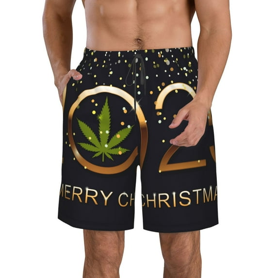 Logiee 2025 And Merry Christmas Print Mens Swim Trunks Quick Dry Board Shorts,Breathable Hawaii Beach Shorts Swimwear Bathing Suits-Medium