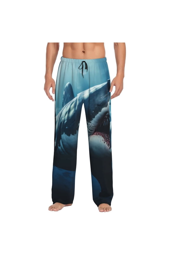 3D Realistic Shark Print Pajama Pants for Men,Men’s Pajama Bottoms,Mens PJ Pants with Pockets & Button Fly-Large