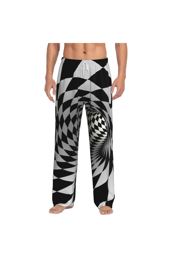 3D Vortex Illusion Print Pajama Pants for Men,Men’s Pajama Bottoms,Mens PJ Pants with Pockets & Button Fly-X-Large