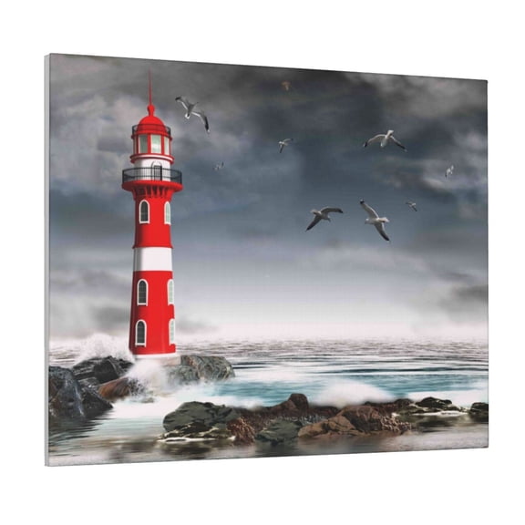 Logiee 3d Lighthouse in the Surf Print Canvas Wall Art ,Art Poster,Canvas Decorative Picture,Decor Wall Pictures for Living Room Bedroom Bathroom,Ready to Hang