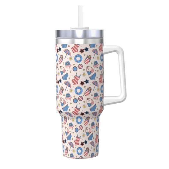 Logiee 4th Of July1 Print 40OZ Ice Bully Cup with Handle and Straw, Double Wall Stainless Steel Tumbler,Travel Coffee Cup with Lid, Summer Insulation and Cooling Cup