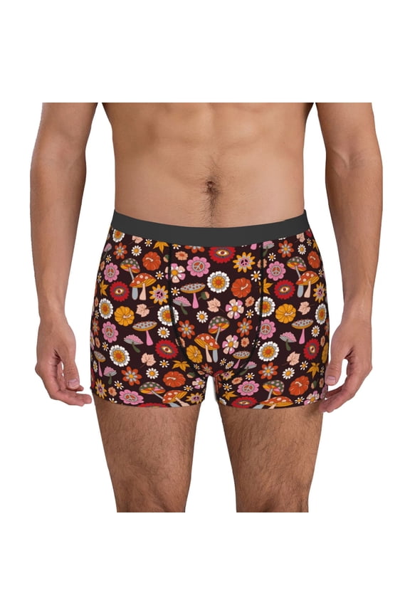 70s Groovy Hippie Retro Print Mens Boxer Briefs,Boxer Briefs for Men,Breathable Stretch Underwear,Boys Boxer Briefs-Medium