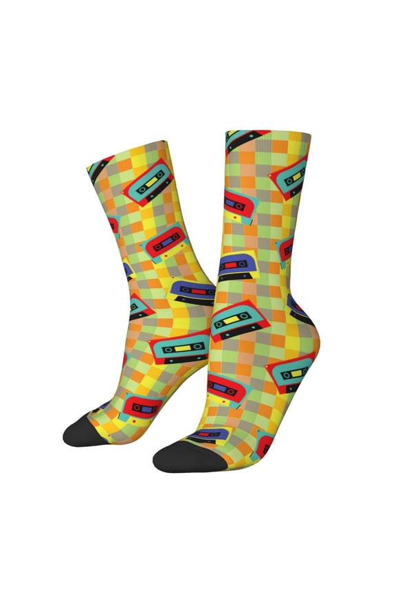 90s Audio Tape Print Adult Socks for Men & Women,Calf Socks, Ankle Socks,Boots Socks,Breathable Casual Sock,Unisex Crew Socks