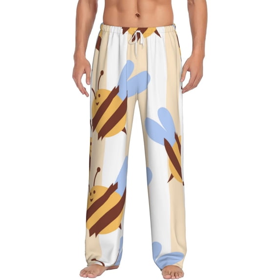 Logiee A Bee Print Pajama Pants for Men,Men’s Pajama Bottoms,Mens PJ Pants with Pockets & Button Fly-Large