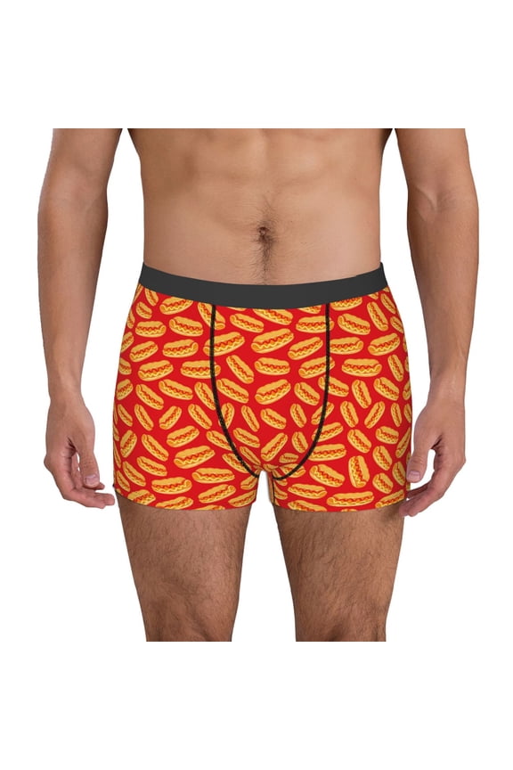 A Big Hot Dog Print Mens Boxer Briefs,Boxer Briefs for Men,Breathable Stretch Underwear,Boys Boxer Briefs-Small